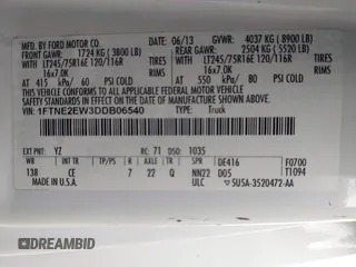 2013 Ford Econoline Cargo Commercial with VIN 1FTNE2EW3DDB06540, listed as a IAAI auction lot 40918103 with Not Provided miles and . Bid and sale history available at DreamBid. Image 9.
