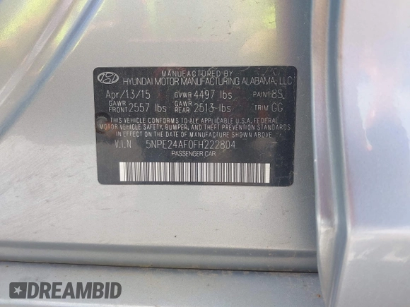 2015 Hyundai Sonata 2.4L SE with VIN 5NPE24AF0FH222804, listed as a IAAI auction lot 42188889 with 131,768 mi miles. Bid and sale history available at carsss.com. Image 9.