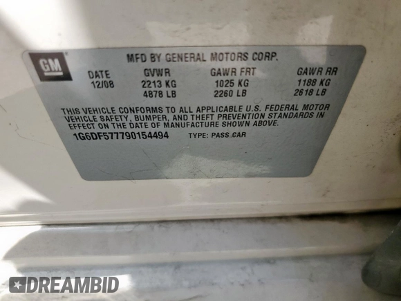 2009 Cadillac CTS RWD с VIN 1G6DF577790154494, выставлен на аукционе Copart как лот 53089275 с пробегом 272 141 миль миль и Списание • Salvage title. История ставок и продаж доступна на DreamBid. Изображение 12.