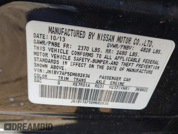 2014 Infiniti Q50 Premium with VIN JN1BV7AP5EM682634, listed as a IAAI auction lot 42111066 with 133,381 mi miles. Bid and sale history available at carsss.com. Image 9.