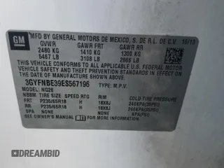 2014 Cadillac SRX Luxury Collection z VIN 3GYFNBE39ES567196, wystawiony jako Copart lot #55326075 z przebiegiem 98 942 mil mil oraz Szkody całkowita. Historia ofert i sprzedaży dostępna na DreamBid. Obrazek 13.