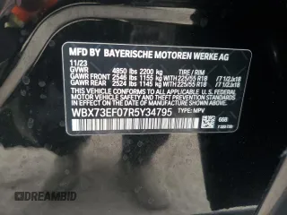 2024 BMW X1 xDrive28i z VIN WBX73EF07R5Y34795, wystawiony jako Copart lot #52121345 z przebiegiem 8 605 mil mil oraz Nie do naprawy • Non repairable. Historia ofert i sprzedaży dostępna na DreamBid. Obrazek 13.
