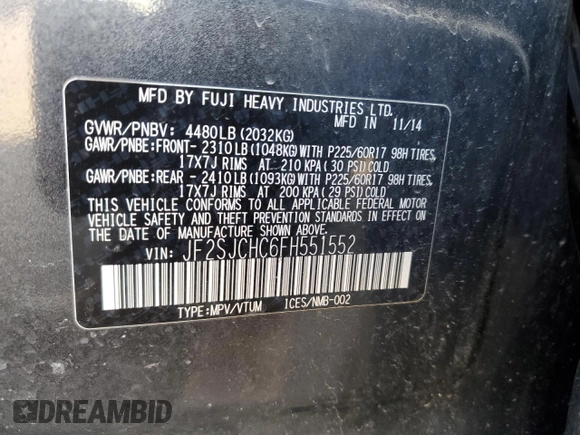 2015 Subaru Forester 2.5i Limited with VIN JF2SJCHC6FH551552, listed as a Copart auction lot 70293274 with 178,787 mi miles and Salvage Title. Bid and sale history available at carsss.com. Image 12.
