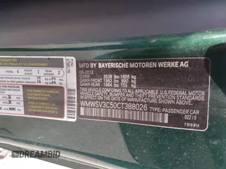 2012 MINI Hardtop S with VIN WMWSV3C50CT388026, listed as a IAAI auction lot 42093542 with 51,308 mi miles and . Bid and sale history available at DreamBid. Image 9.