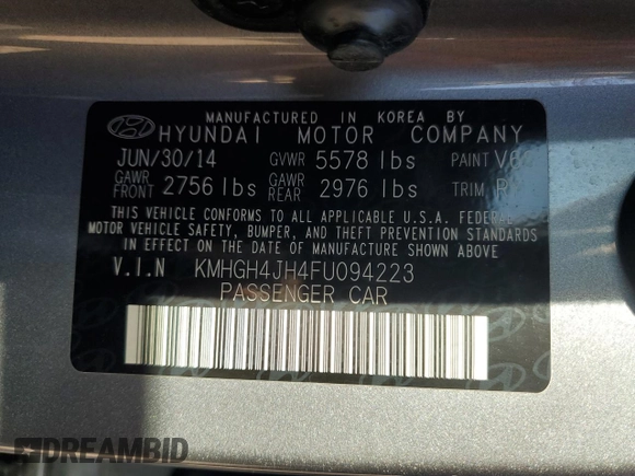 2015 Hyundai Equus Ultimate with VIN KMHGH4JH4FU094223, listed as a Copart auction lot 80720744 with 57,957 mi miles and Salvage title. Bid and sale history available at DreamBid. Image 13.