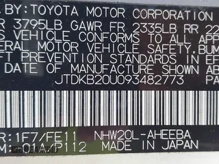2009 Toyota Prius with VIN JTDKB20U093482773, listed as a IAAI auction lot 42180676 with 183,791 mi miles. Bid and sale history available at carsss.com. Image 9.