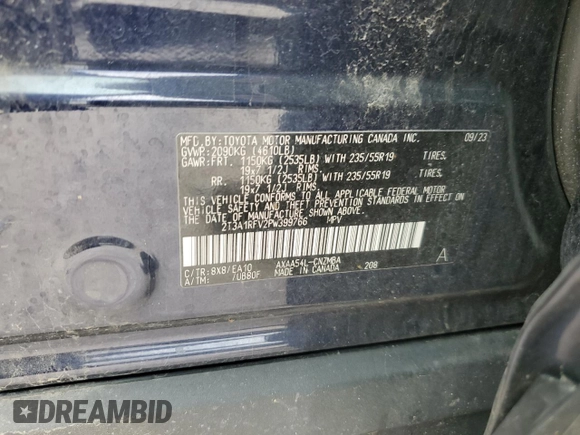 2023 Toyota RAV4 XLE Premium with VIN 2T3A1RFV2PW399766, listed as a Copart auction lot 54129895 with 18,238 mi miles and Salvage title. Bid and sale history available at DreamBid. Image 14.
