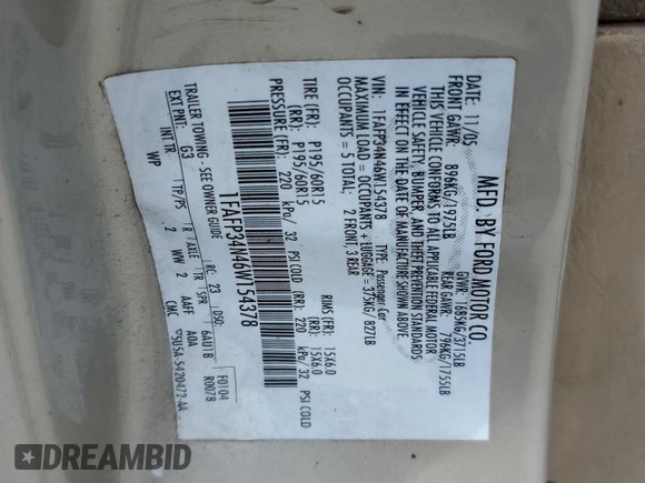 2006 Ford Focus S z VIN 1FAFP34N46W154378, wystawiony jako Copart lot #58422605 z przebiegiem Nie podano mil oraz Szkoda całkowita • Salvage title. Historia ofert i sprzedaży dostępna na DreamBid. Obrazek 12.