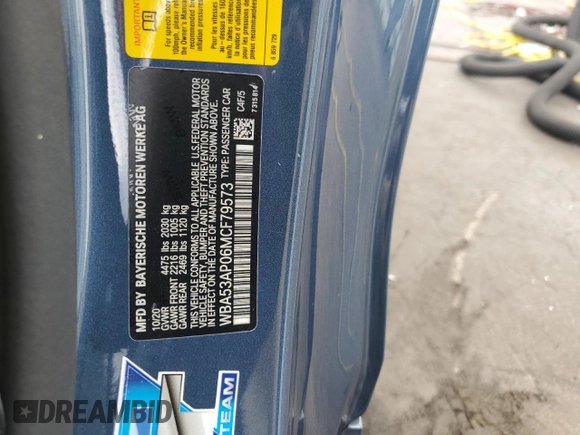 2021 BMW 4 Series 430i z VIN WBA53AP06MCF79573, wystawiony jako Copart lot #59136805 z przebiegiem 43 446 mil mil oraz Szkoda całkowita • Salvage title. Historia ofert i sprzedaży dostępna na DreamBid. Obrazek 12.