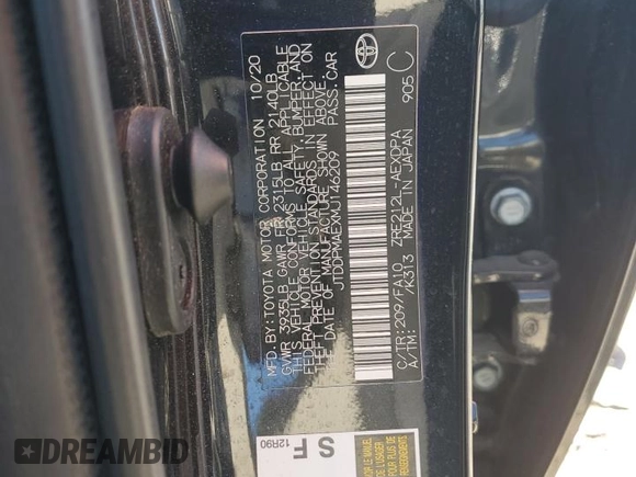 2021 Toyota Corolla L with VIN JTDDPMAEXMJ146209, listed as a Copart auction lot 43800635 with 77,571 mi miles and Salvage Title. Bid and sale history available at DreamBid. Image 12.