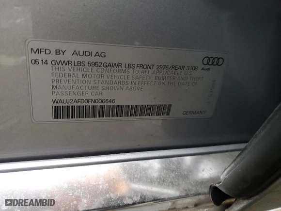 2015 Audi A8 4.0T with VIN WAUJ2AFD0FN006646, listed as a Copart auction lot 86164984 with 143101 miles and Salvage Title. Bid and sale history available at carsss.com. Image 12.