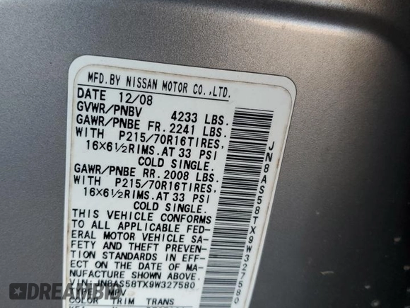 2009 Nissan Rogue SL with VIN JN8AS58TX9W327580, listed as a Copart auction lot 84003894 with 233,621 mi miles and Salvage Title. Bid and sale history available at DreamBid. Image 12.
