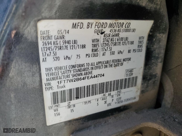 2015 Ford Super Duty F-250 SRW Lariat with VIN 1FT7W2B64FEA44704, listed as a Copart auction lot 49147915 with 278,071 mi miles and Salvage Title. Bid and sale history available at carsss.com. Image 12.