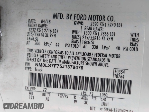 2018 Ford Transit Connect XLT с VIN NM0LS7F75J1379476, выставлен на аукционе IAAI как лот 40666415 с пробегом 41 713 миль миль и . История ставок и продаж доступна на DreamBid. Изображение 9.