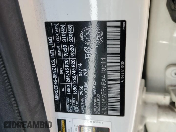 2014 Mercedes-Benz M 350 z VIN 4JGDA2EB6EA410514, wystawiony jako Copart lot #54850415 z przebiegiem 223 757 mil mil oraz Czysty tytuł • Clean title. Historia ofert i sprzedaży dostępna na DreamBid. Obrazek 13.