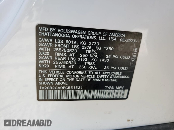 2023 Volkswagen Atlas SEL R-Line Black z VIN 1V2SR2CA0PC551521, wystawiony jako Copart lot #48401585 z przebiegiem 34 323 mil mil oraz Szkoda całkowita • Salvage title. Historia ofert i sprzedaży dostępna na DreamBid. Obrazek 13.