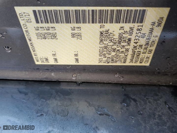 2017 Nissan Maxima SV with VIN 1N4AA6AP1HC432581, listed as a Copart auction lot 48692635 with 94,638 mi miles and Salvage Title. Bid and sale history available at carsss.com. Image 13.