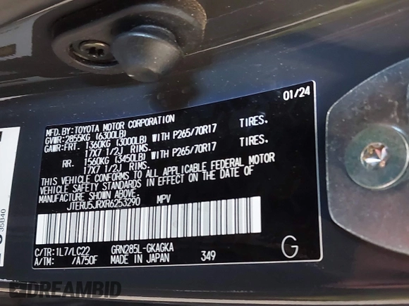 2024 Toyota 4Runner TRD Off Road with VIN JTERU5JRXR6253290, listed as a IAAI auction lot 42401529 with 17,136 mi miles and . Bid and sale history available at DreamBid. Image 9.