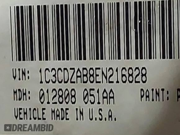 2014 Dodge Avenger SE with VIN 1C3CDZAB8EN216828, listed as a IAAI auction lot 41581761 with 177,523 mi miles. Bid and sale history available at carsss.com. Image 9.