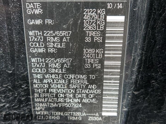 2015 Nissan Rogue SV with VIN KNMAT2MV1FP507924, listed as a Copart auction lot 55219075 with 129,108 mi miles and Salvage Title. Bid and sale history available at carsss.com. Image 14.