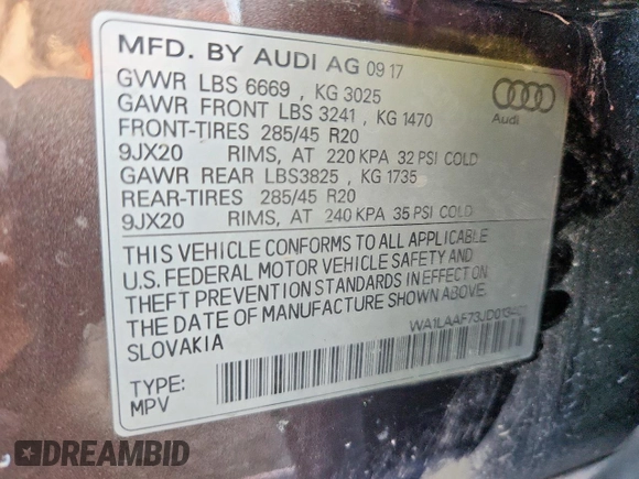 2018 Audi Q7 Premium Plus z VIN WA1LAAF73JD013401, wystawiony jako Copart lot #60322005 z przebiegiem 168 325 mil mil oraz Szkoda całkowita • Salvage title. Historia ofert i sprzedaży dostępna na DreamBid. Obrazek 13.