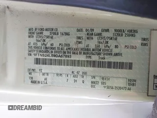 2009 Ford Econoline Cargo with VIN 1FTNS24L59DA67893, listed as a IAAI auction lot 41890311 with 192,903 mi miles and . Bid and sale history available at DreamBid. Image 9.