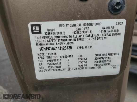 2004 Chevrolet Suburban LT with VIN 1GNFK16Z14J123135, listed as a Copart auction lot 70908164 with 253,555 mi miles and Salvage Title. Bid and sale history available at carsss.com. Image 13.