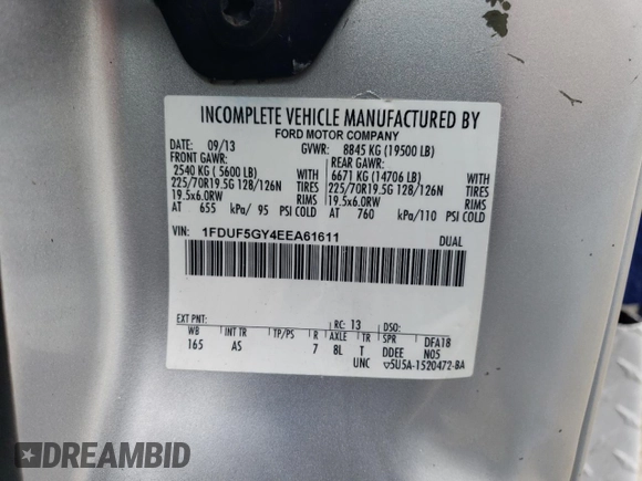 2014 Ford F-550 XL с VIN 1FDUF5GY4EEA61611, выставлен на аукционе Copart как лот 73705444 с пробегом 105 616 миль миль и Чистый • Clean title. История ставок и продаж доступна на DreamBid. Изображение 12.