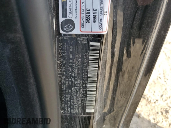 2005 BMW 3 Series 330Ci with VIN WBABD53415PD99380, listed as a Copart auction lot 52743025 with 172,537 mi miles and Salvage Title. Bid and sale history available at carsss.com. Image 14.