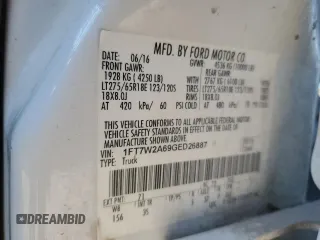 2016 Ford F-250 XL with VIN 1FT7W2A69GED26887, listed as a Copart auction lot 68680204 with Not provided miles and Salvage title. Bid and sale history available at DreamBid. Image 14.