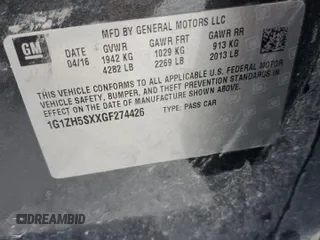 2016 Chevrolet Malibu Premier with VIN 1G1ZH5SXXGF274426, listed as a Copart auction lot 48183285 with 105,953 mi miles and Salvage Title. Bid and sale history available at DreamBid. Image 12.