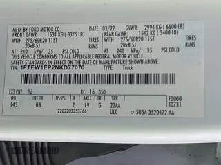 2022 Ford F-150 XL с VIN 1FTEW1EP2NKD77070, выставлен на аукционе IAAI как лот 42731722 с пробегом 38 807 миль миль и . История ставок и продаж доступна на DreamBid. Изображение 9.