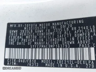 2021 Toyota Corolla LE with VIN 5YFEPMAE9MP163793, listed as a IAAI auction lot 41487015 with 71,984 mi miles. Bid and sale history available at carsss.com. Image 9.