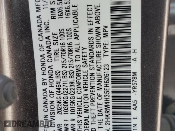 2014 Honda CR-V LX with VIN 2HKRM4H35EH626123, listed as a Copart auction lot 62437094 with 0 mi miles and Non Repairable. Bid and sale history available at carsss.com. Image 12.