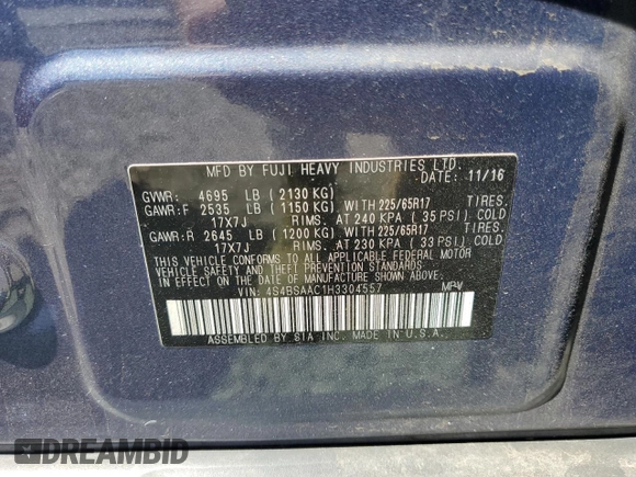 2017 Subaru Outback with VIN 4S4BSAAC1H3304557, listed as a Copart auction lot 54974565 with 64,002 mi miles and Salvage title. Bid and sale history available at DreamBid. Image 13.