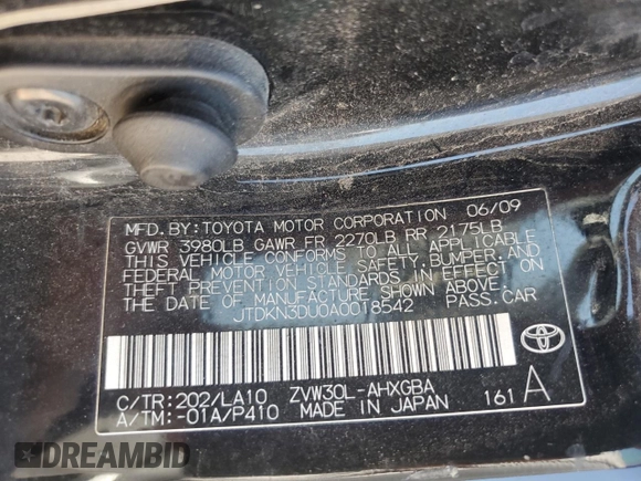 2010 Toyota Prius II with VIN JTDKN3DU0A0018542, listed as a Copart auction lot 53578665 with 0 mi miles and Clean Title. Bid and sale history available at carsss.com. Image 12.
