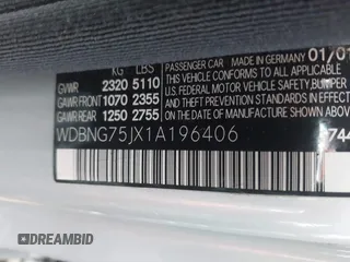 2001 Mercedes-Benz S-Class with VIN WDBNG75JX1A196406, listed as a IAAI auction lot 41682384 with 999,999 mi miles. Bid and sale history available at carsss.com. Image 9.