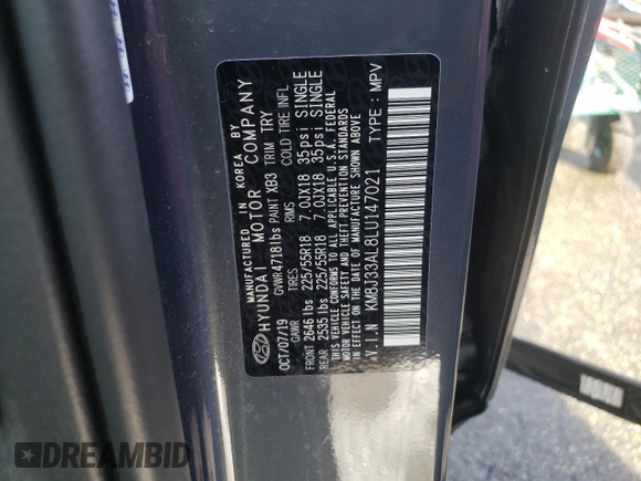 2020 Hyundai Tucson Ultimate z VIN KM8J33AL8LU147021, wystawiony jako Copart lot #62861712 z przebiegiem 33 638 mil mil oraz . Historia ofert i sprzedaży dostępna na DreamBid. Obrazek 10.