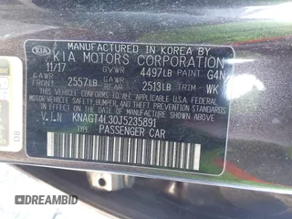 2018 Kia Optima LX with VIN KNAGT4L30J5235891, listed as a IAAI auction lot 41412579 with 44,362 mi miles. Bid and sale history available at carsss.com. Image 9.