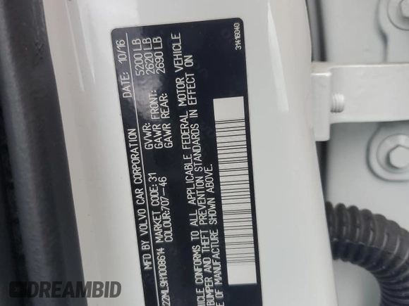 2017 Volvo S90 Inscription с VIN YV1A22ML9H1008614, выставлен на аукционе Copart как лот 55606895 с пробегом 43 242 миль миль и Списание • Salvage title. История ставок и продаж доступна на DreamBid. Изображение 12.