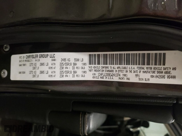 2014 Jeep Cherokee Limited with VIN 1C4PJLDS9EW241374, listed as a Copart auction lot 61048025 with 77,697 mi miles and Salvage title. Bid and sale history available at DreamBid. Image 13.