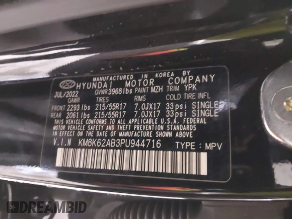 2023 Hyundai Kona SEL with VIN KM8K62AB3PU944716, listed as a IAAI auction lot 42125824 with 40,795 mi miles and . Bid and sale history available at DreamBid. Image 9.