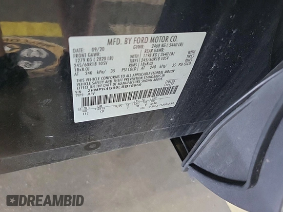 2020 Ford Edge SE with VIN 2FMPK4G99LBB16669, listed as a IAAI auction lot 42418659 with 123,046 mi miles and . Bid and sale history available at DreamBid. Image 1.