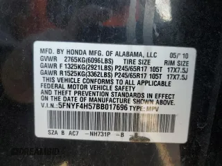 2011 Honda Pilot EX-L with VIN 5FNYF4H57BB017696, listed as a Copart auction lot 45920415 with 223,026 mi miles and Clean Title. Bid and sale history available at carsss.com. Image 13.