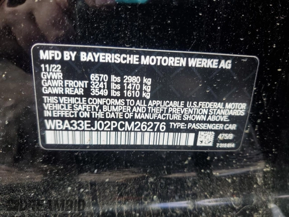 2023 BMW 7 Series 760i xDrive z VIN WBA33EJ02PCM26276, wystawiony jako Copart lot #50979415 z przebiegiem 25 648 mil mil oraz Szkoda całkowita • Salvage title. Historia ofert i sprzedaży dostępna na DreamBid. Obrazek 13.