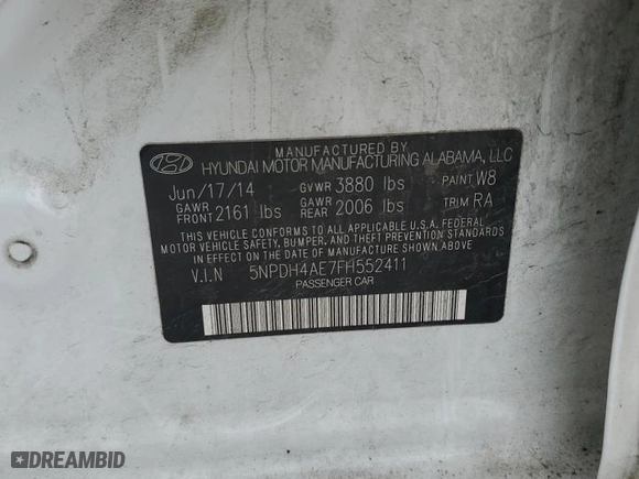 2015 Hyundai Elantra SE with VIN 5NPDH4AE7FH552411, listed as a Copart auction lot 82240104 with 154,121 mi miles and Salvage Title. Bid and sale history available at carsss.com. Image 14.