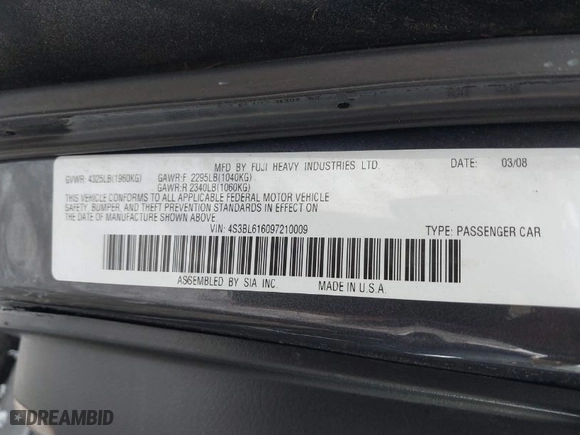 2009 Subaru Legacy Special Edition with VIN 4S3BL616097210009, listed as a IAAI auction lot 41554422 with 125,595 mi miles. Bid and sale history available at carsss.com. Image 9.