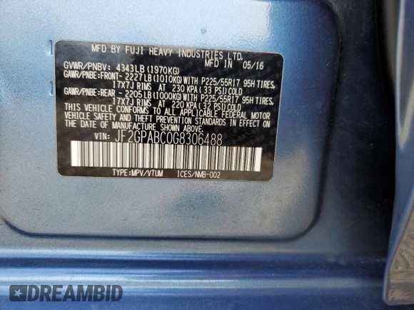 2016 Subaru Crosstrek Premium z VIN JF2GPABC0G8306488, wystawiony jako Copart lot #54108375 z przebiegiem 49 009 mil mil oraz Szkoda całkowita • Salvage title. Historia ofert i sprzedaży dostępna na DreamBid. Obrazek 13.