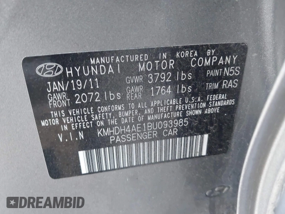 2011 Hyundai Elantra GLS z VIN KMHDH4AE1BU093985, wystawiony jako IAAI lot #41101288 z przebiegiem 80 882 mil mil oraz . Historia ofert i sprzedaży dostępna na DreamBid. Obrazek 9.