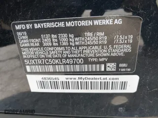 2019 BMW X3 sDrive30i with VIN 5UXTR7C50KLR49700, listed as a IAAI auction lot 41959424 with 74,637 mi miles. Bid and sale history available at carsss.com. Image 9.